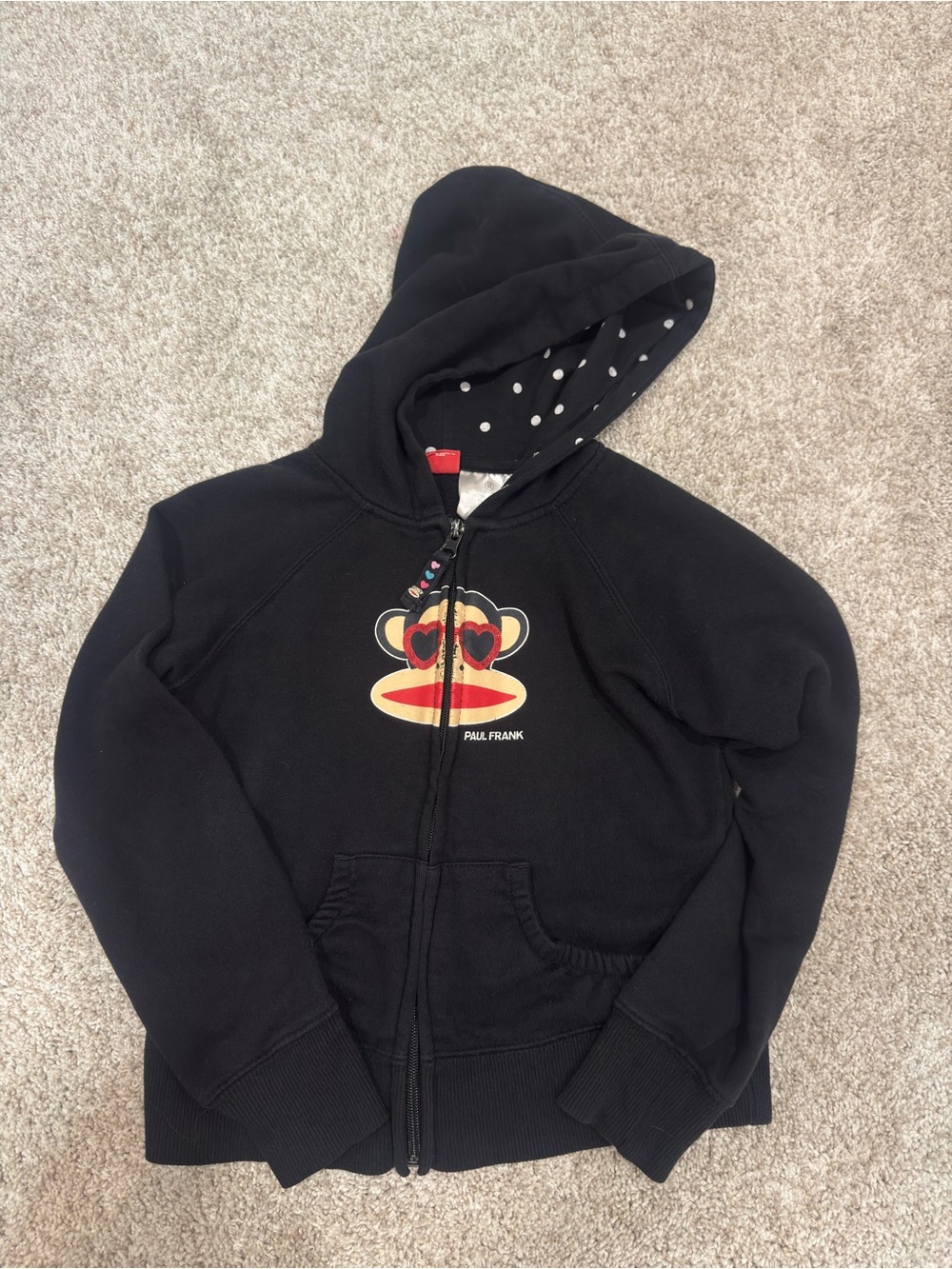 Paul Frank Black Kids Zip Hoodie with Heart-Eyed Monkey Patch